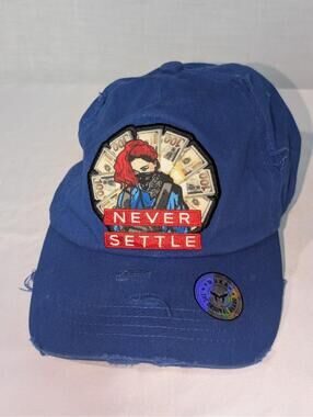 Muka "Never Settle" Blue Distressed Baseball Cap One Size Adjustable Hat